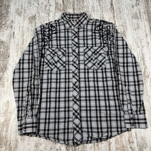 Cowboy Legends‎ Pearl Snap Embroidered Y2K Style Sz L Western Country Plaid